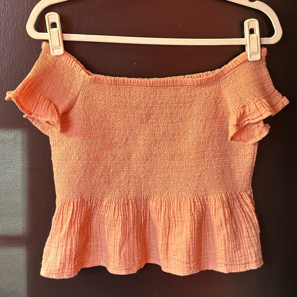 Peach OTS Peplum Top